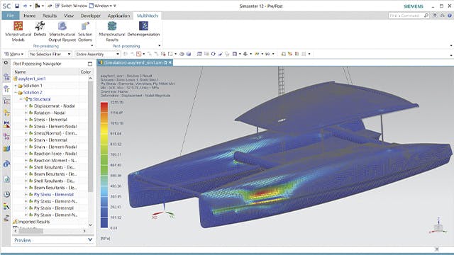 Pre/post finite element method (FEM) analysis visual from the Simcenter Nastran software.