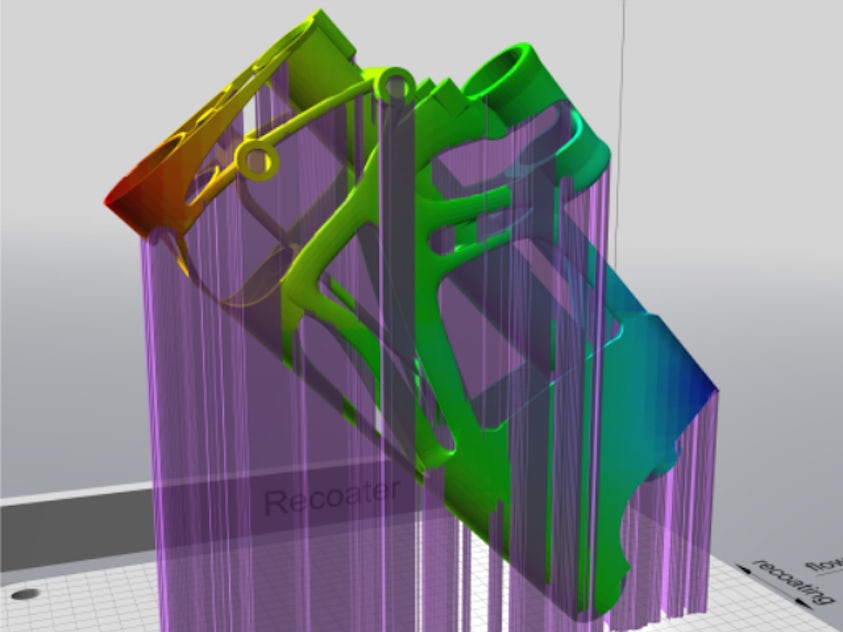 A part with support structures generated by the NX AM Build Optimizer.