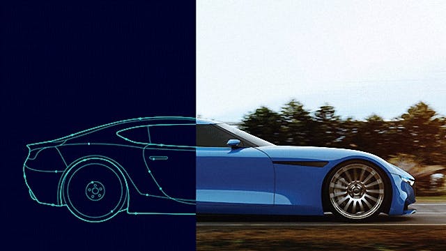 Automotive E/E systems integration showing modern vehicle architecture with connected electronic components and data flows