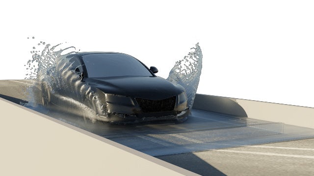 Computational fluid dynamics (CFD) simulation of a car using the Simcenter SPH Flow software.
