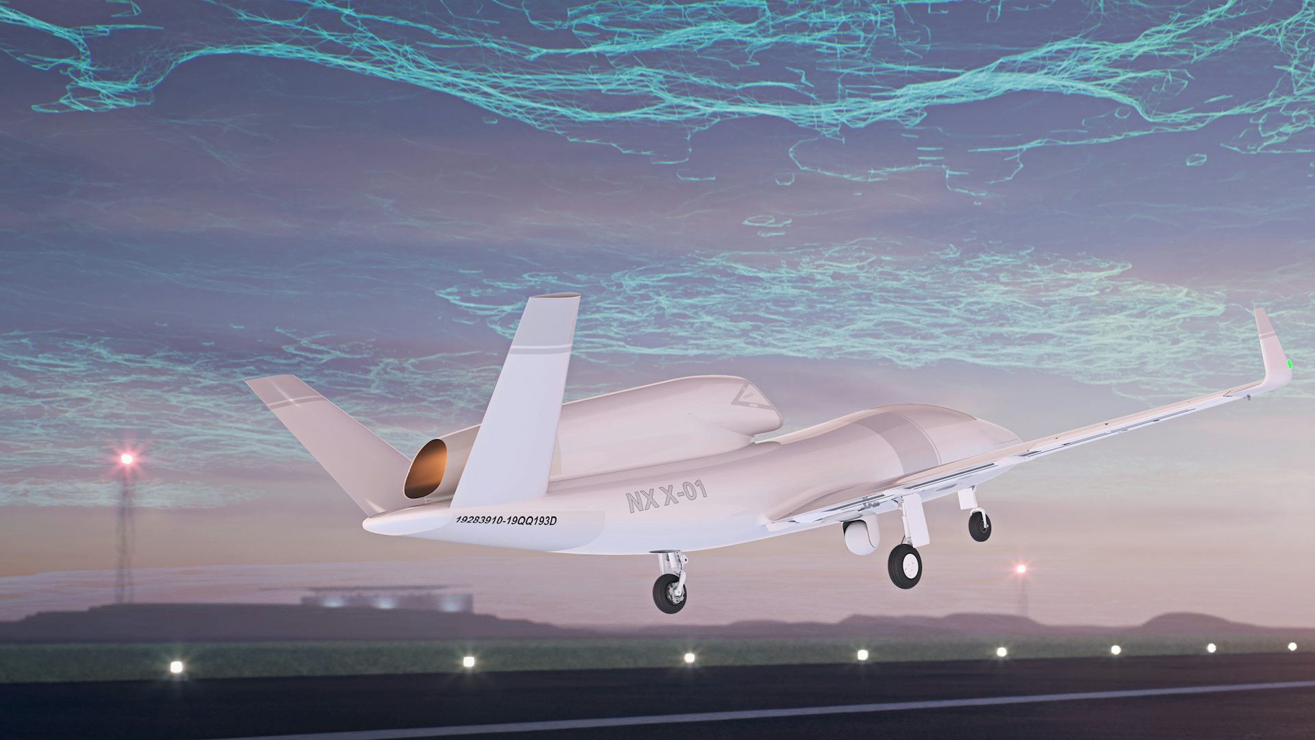 A 3D rendering in NX X of a plane taking off.