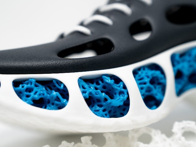 A shoe with a sole that can only be manufactured by 3D printing.