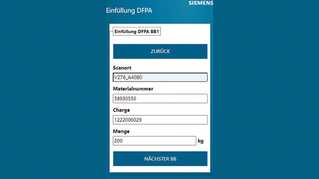 Handheld scanners with a custom graphical user interface support processes requiring manual data acquisition such as taking samples or recording expendables consumption.