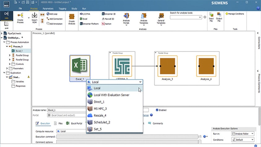 HEEDS displays available compute resources, including Windows and Linux, clusters, and cloud resources.