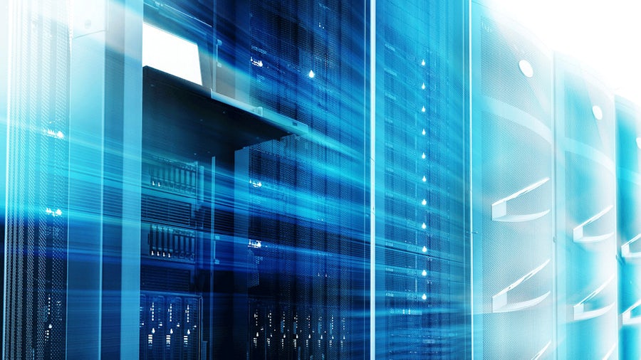 Image of servers in a datacenter, with motion blur