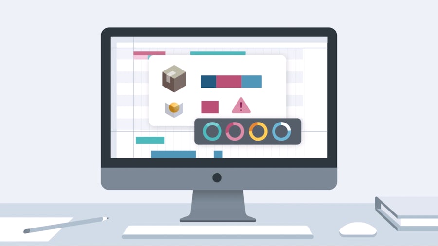 Ein grafisches Bild eines Desktop-Computermonitors mit APS-Software (Advanced Planning and Scheduling).