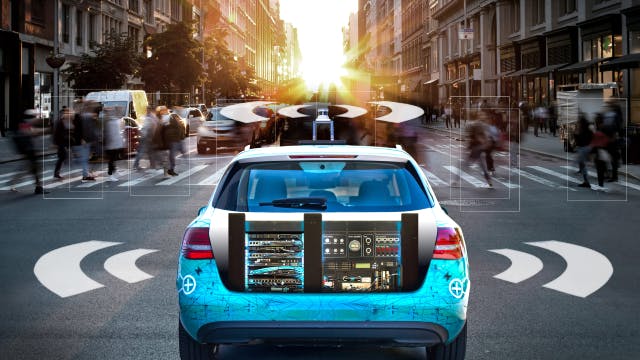 一辆使用车载高速记录仪捕捉未压缩的实际自动驾驶传感器数据的自动驾驶车辆。
