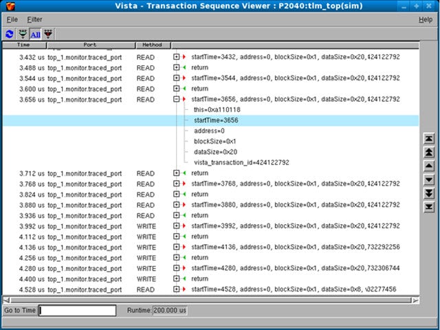 Screenshot of Vista flow transaction sequence