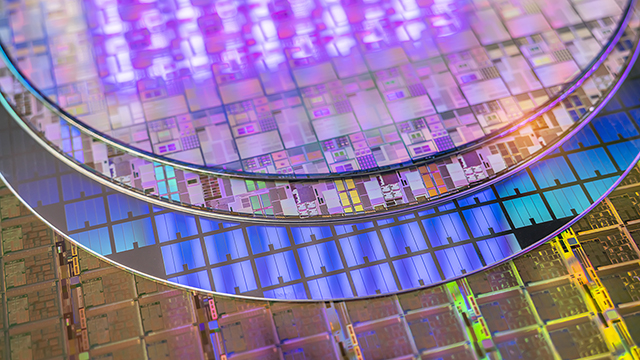 silicon wafer reflecting different colors.