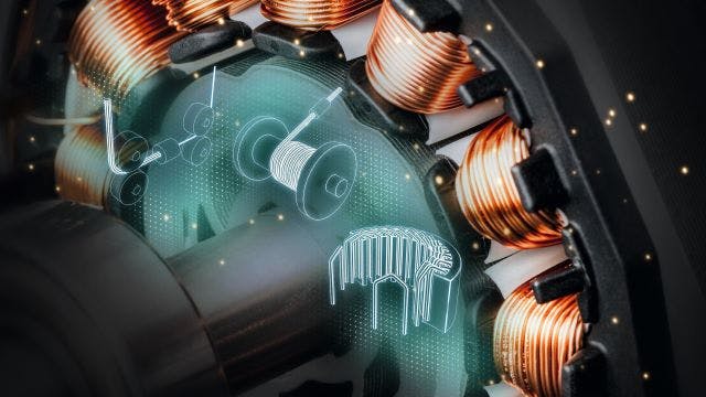 Electric motor design featuring copper coils, showcasing its design and components for efficient energy conversion.