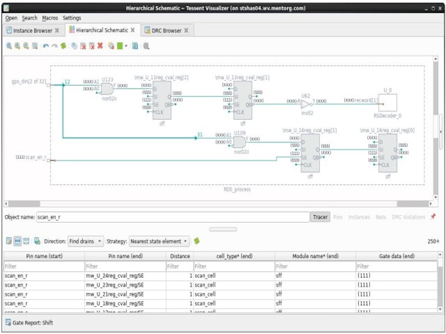 IC design schematic used for circuit test debug and analysis with Tessent FastScan