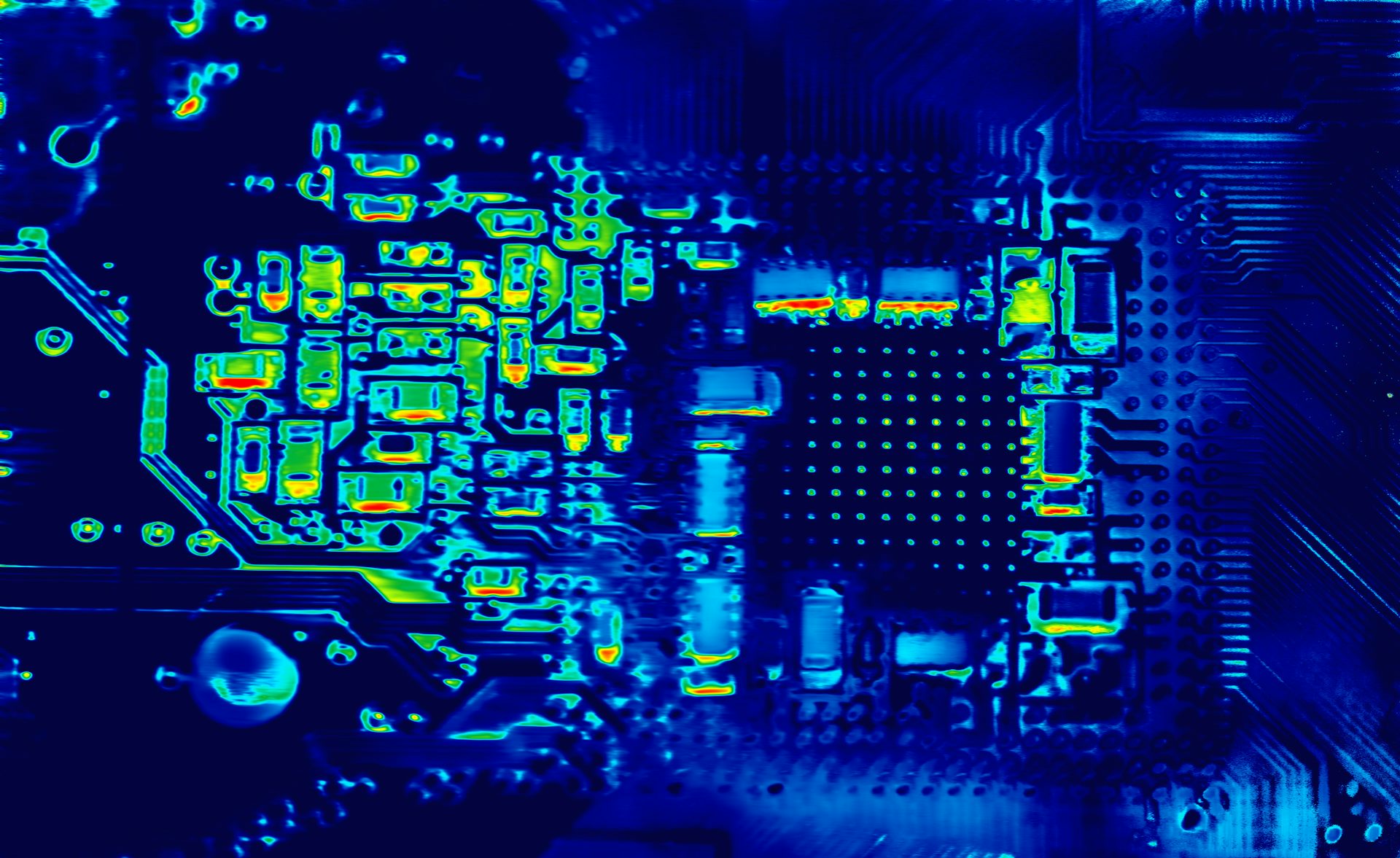 A thermal image of a circuit board