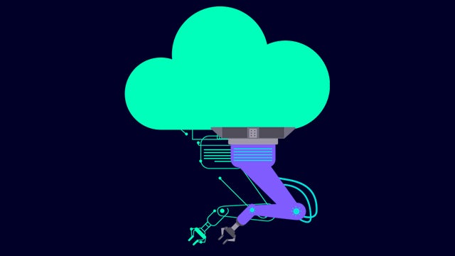Illustration of a robot arm and a cloud.