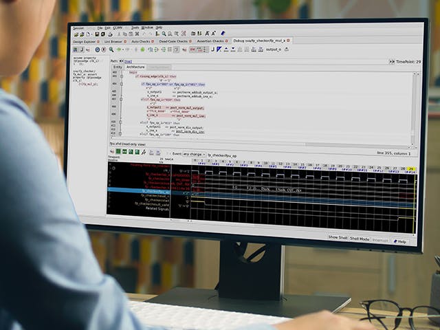 Engineer is using Questa FPU on her desktop