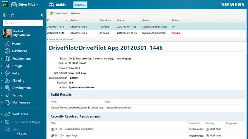 Screenshot of Polarion software.