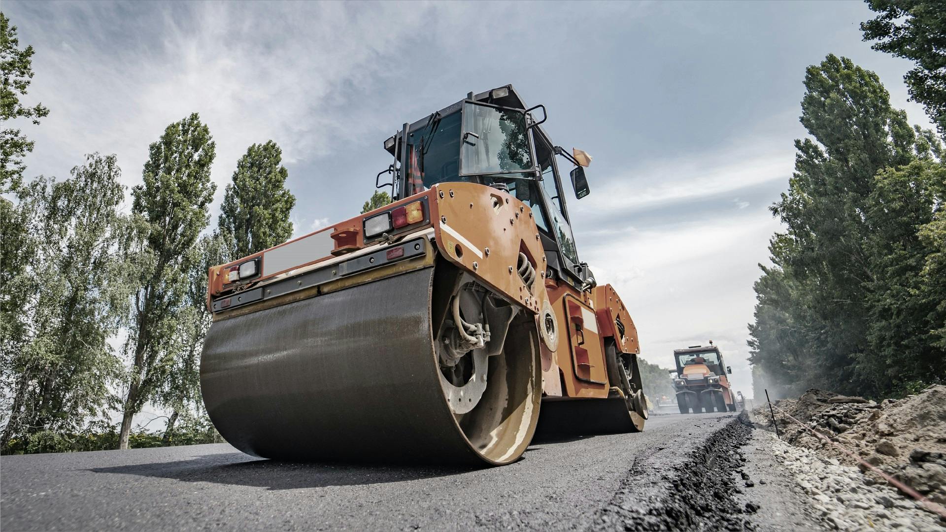Paver heavy equipment on a road