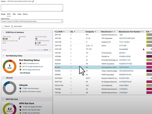 PartQuest Design Enablement Bill of Materials view.