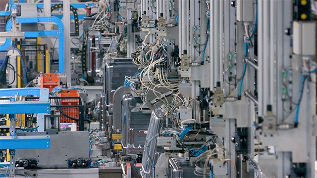Automated appliance assembly line in an Electrolux factory.