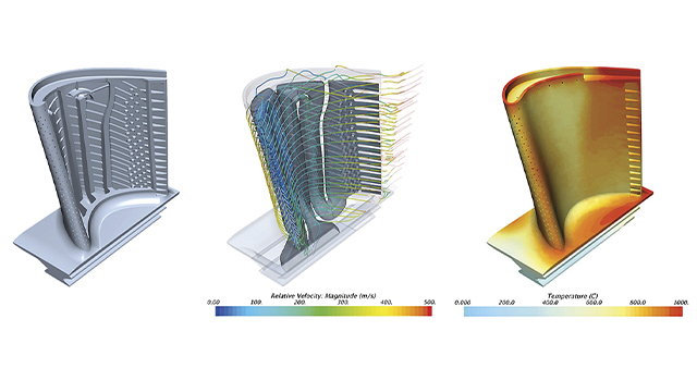 Gas turbine blade cooling visual from the Simcenter STAR-CCM+.