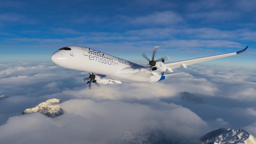 Airplane flying above clouds