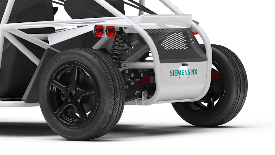 The back of a SIEMENS eRod vehicle designed and rendered in NX CAD.