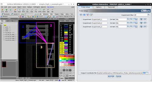 Screenshots showing a visual display of a net divided into three segments, using the setup data for the segments entered in the Calibre interactive P2P GUI.