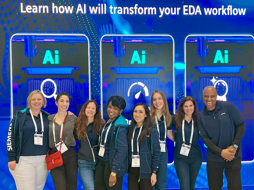 Siemens EDA trade show booth displaying AI solutions and 3D IC technologies.