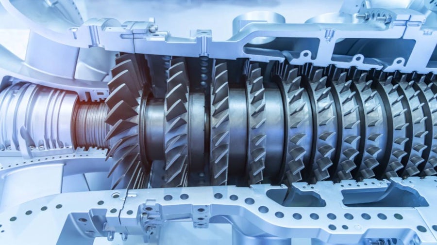 An image of the axial compressor section of a gas turbine engine