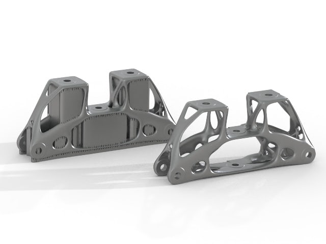 One printed part with the original support structures and another without the original support structures.