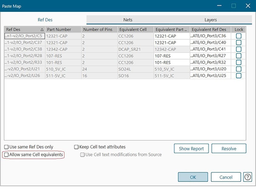 Screenshot of physical reuse equivalency menu 