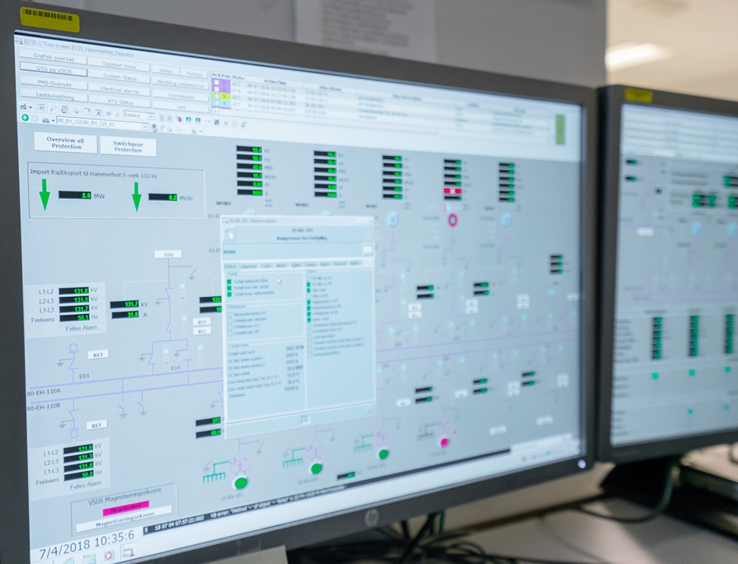 Schermi di computer che mostrano Siemens Condition Monitoring. 