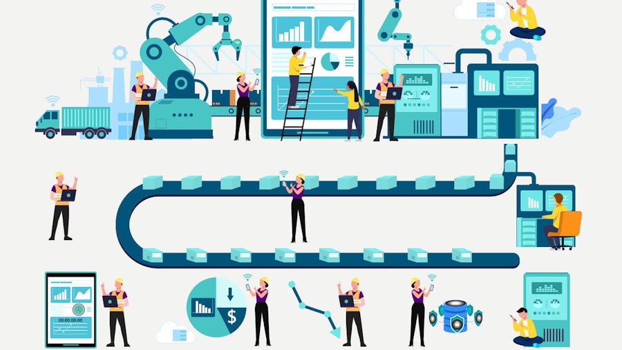 A graphic image of a simplified manufacturing production line.