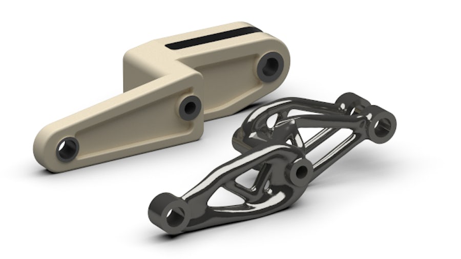 The generative part uses much less material than the traditional one.