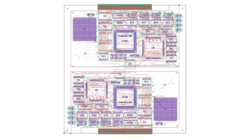 Detailed printed circuit board (PCB) assembly panel design in Siemens Process Preparation software.