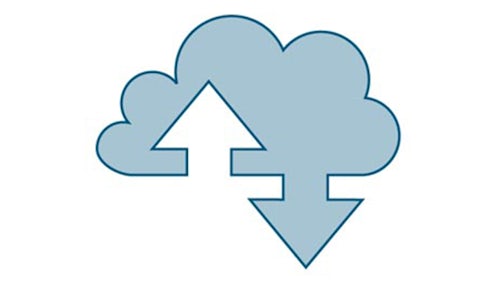 Stylized cloud with arrows pointing into and out of cloud