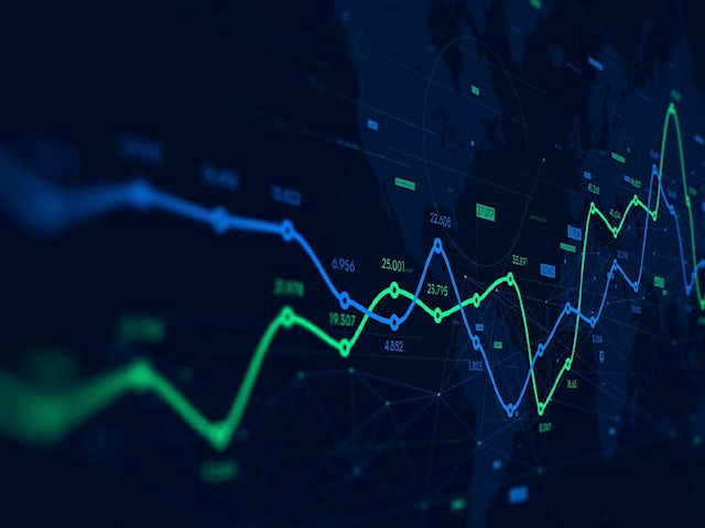 Trend lines on a graph.