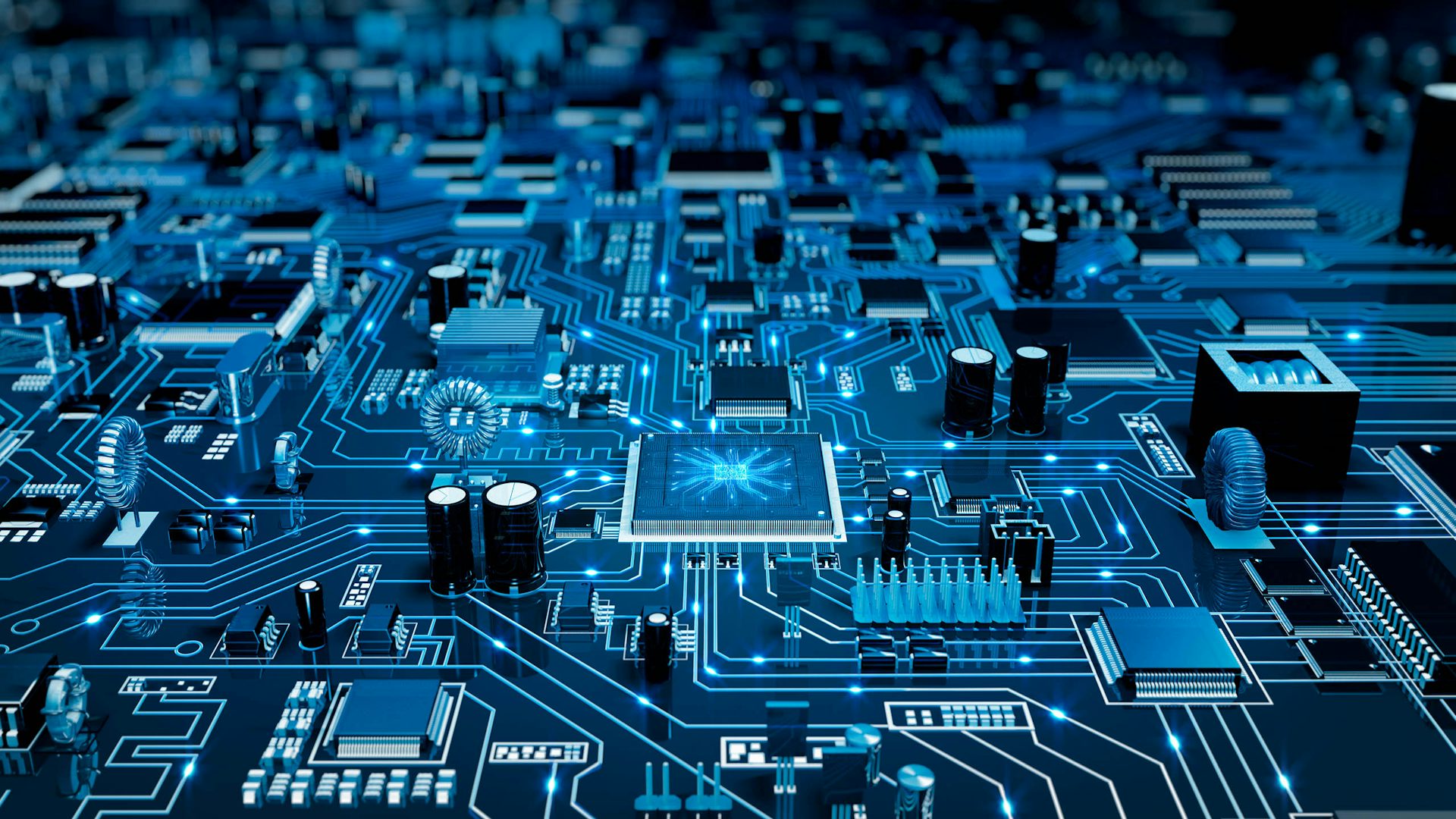 PCB board with a processor highlighted in the center.