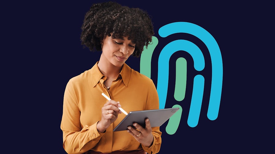 Woman using tablet computer.