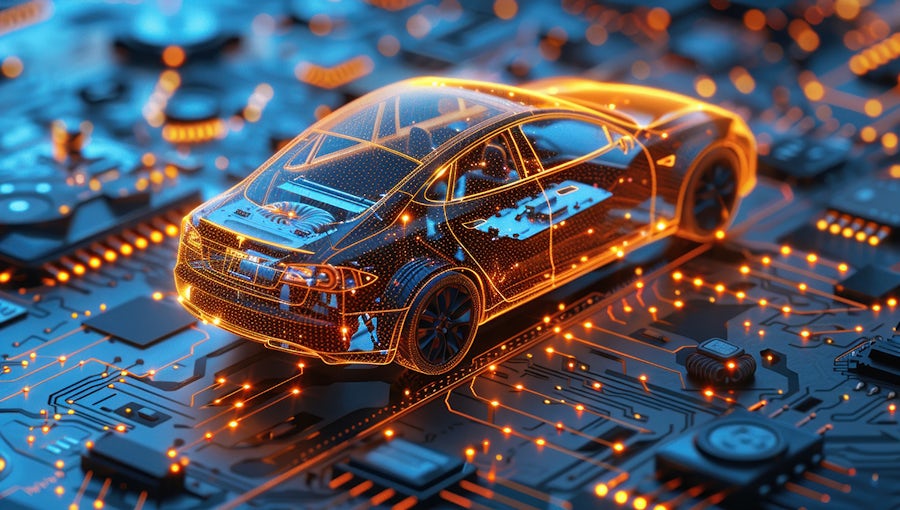 Car on a Motherboard Representing the Future of Automotive