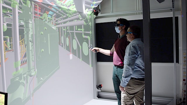 The IT department has an innovative virtual reality room where customers can walk into the 3D model of the ship to examine the design. The virtual reality model is also used for internal reviews of design concepts or reviews with subcontractors. 