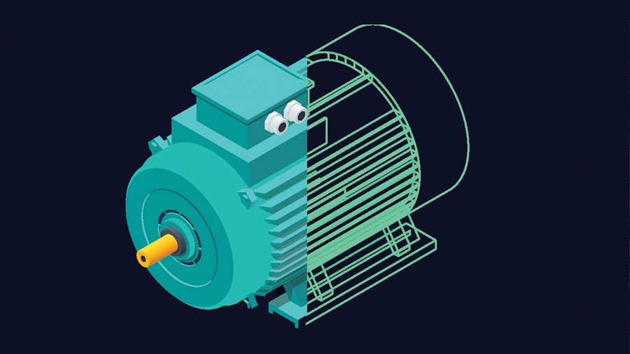 A graphic image of a new machine motor component with its digital twin.