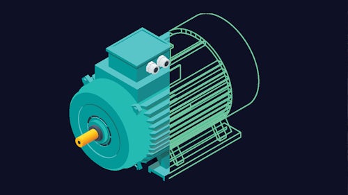 A graphic image of a new machine motor component with its digital twin.