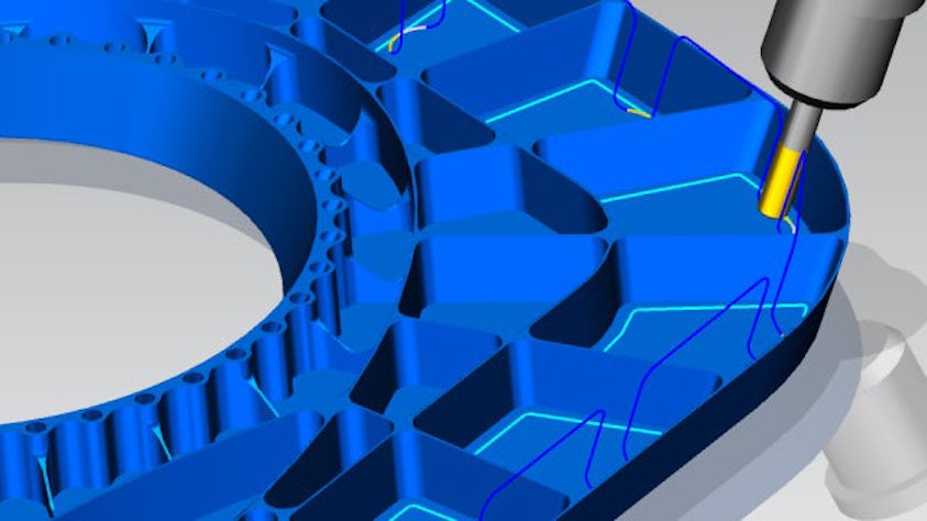 A 5-axis mock-up of a machining part.