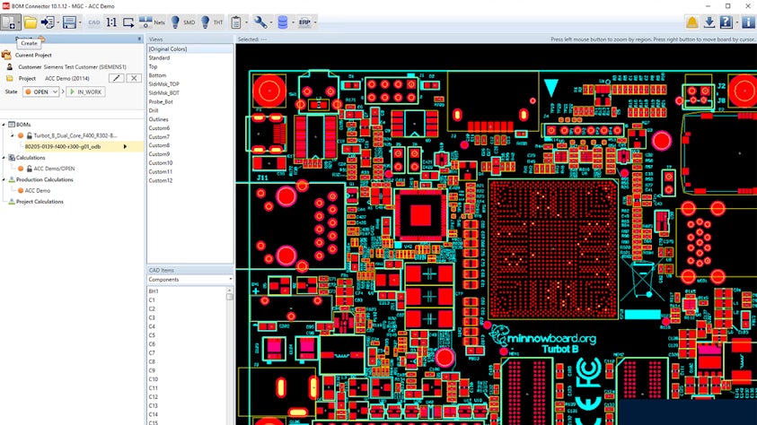 Screen shot showing a graphic of a circuit board layout taken from Process Preparation X BOM Connector.