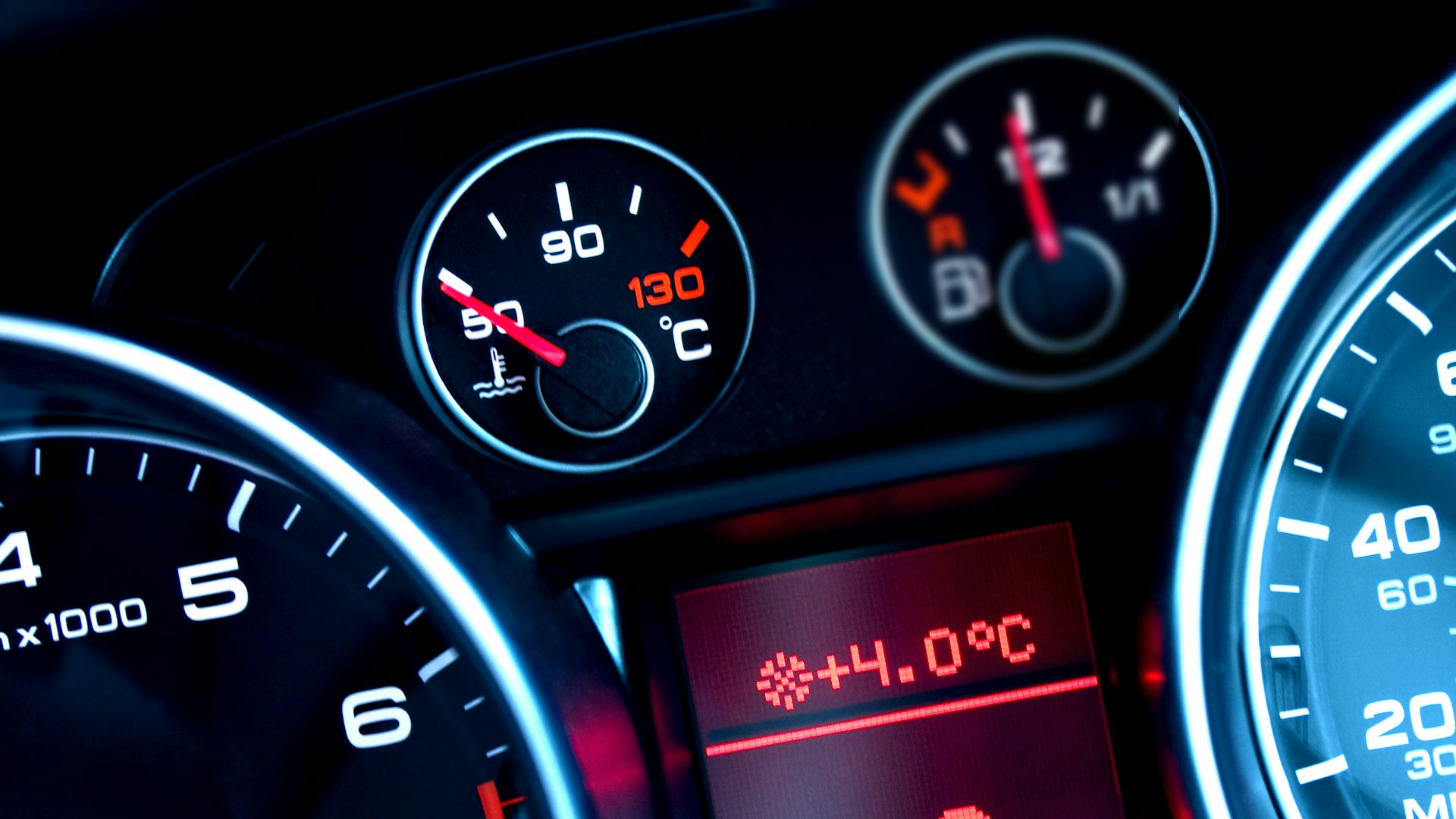 The temperature gauge on a speedometer.