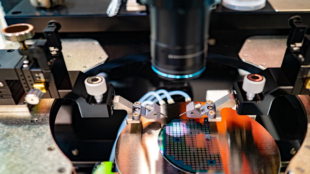 An automated IC test harness in action.