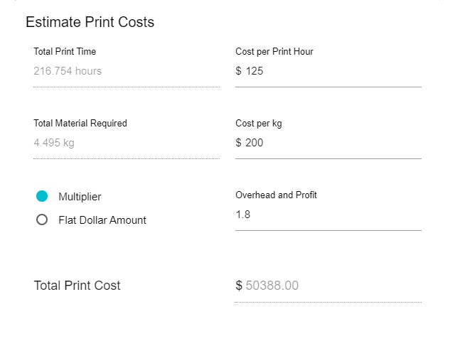 An example costing report from NX Build Optimizer.