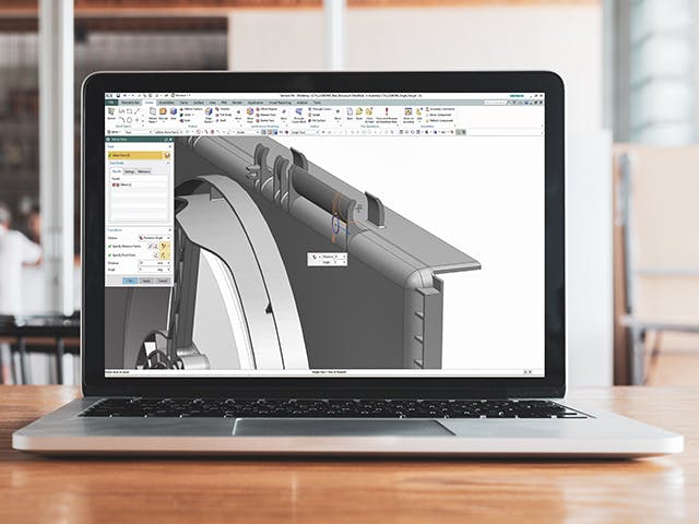 NX Mach 1で作成中の機械コンポーネント設計。