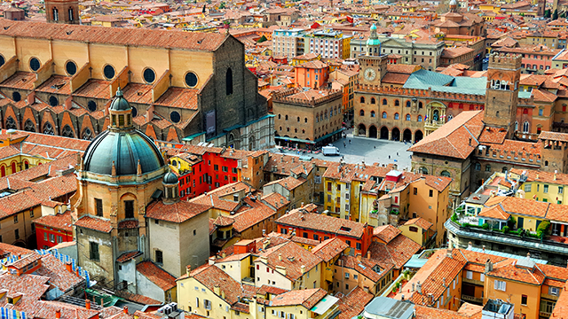 Aerial view of Bologna, Italy from Asinelli tower.