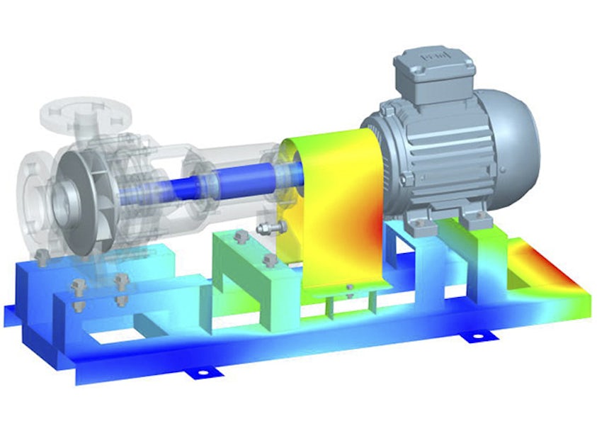 Rotating machine structural simulation visual from the Simcenter 3D software.